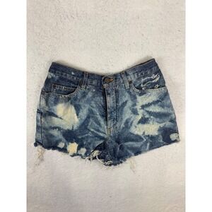Custom Blue Bleach Tie Dye Denim Jean Shorts Raw Hem Distressed Casual